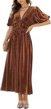 Maxigerui Women  s Velvet Maxi Dress Caramel Formal Wedding Guest L
