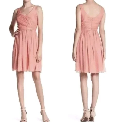Mini abito J.Crew Heidi seta chiffon rosa taglia 4 formale matrimonio ballo San Valentino