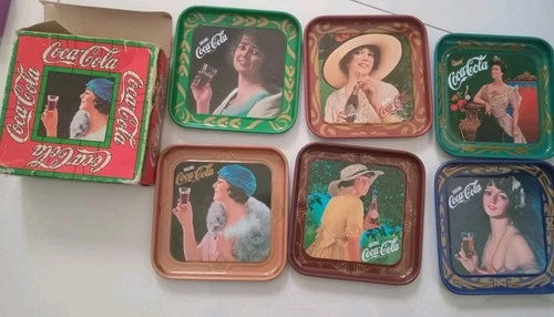Vintage Coca Cola Liberty Coasters Tin 1970's Made In Italy set of 6 unused-Rare