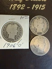 Barber Half Dollar Lot Of 3 1894 S, 1906 O, 1901