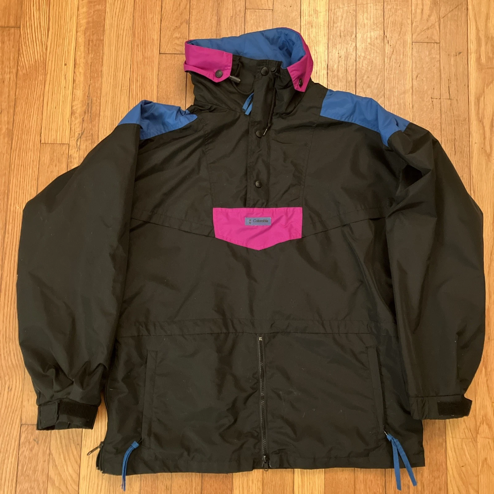 VTG Columbia Radial Sleeve Jacket Mens L Black Pink Windbreaker Y2K Color Block