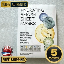 5-Pack Korean Collagen Face Sheet Masks Hydrating Glowing Moisturizing Skin Care