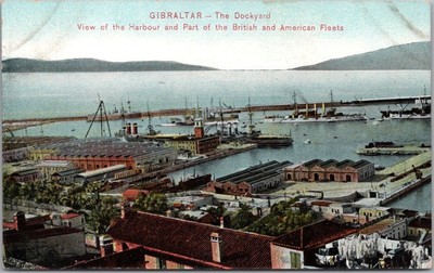 c1910s GIBRALTAR Postcard ''View of the Harbour / British & American Fleets''