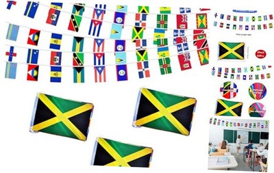 3 Pack 20 Caribbean Countries Small String Flags, 90 Feet 60 Pcs Caribbean 
