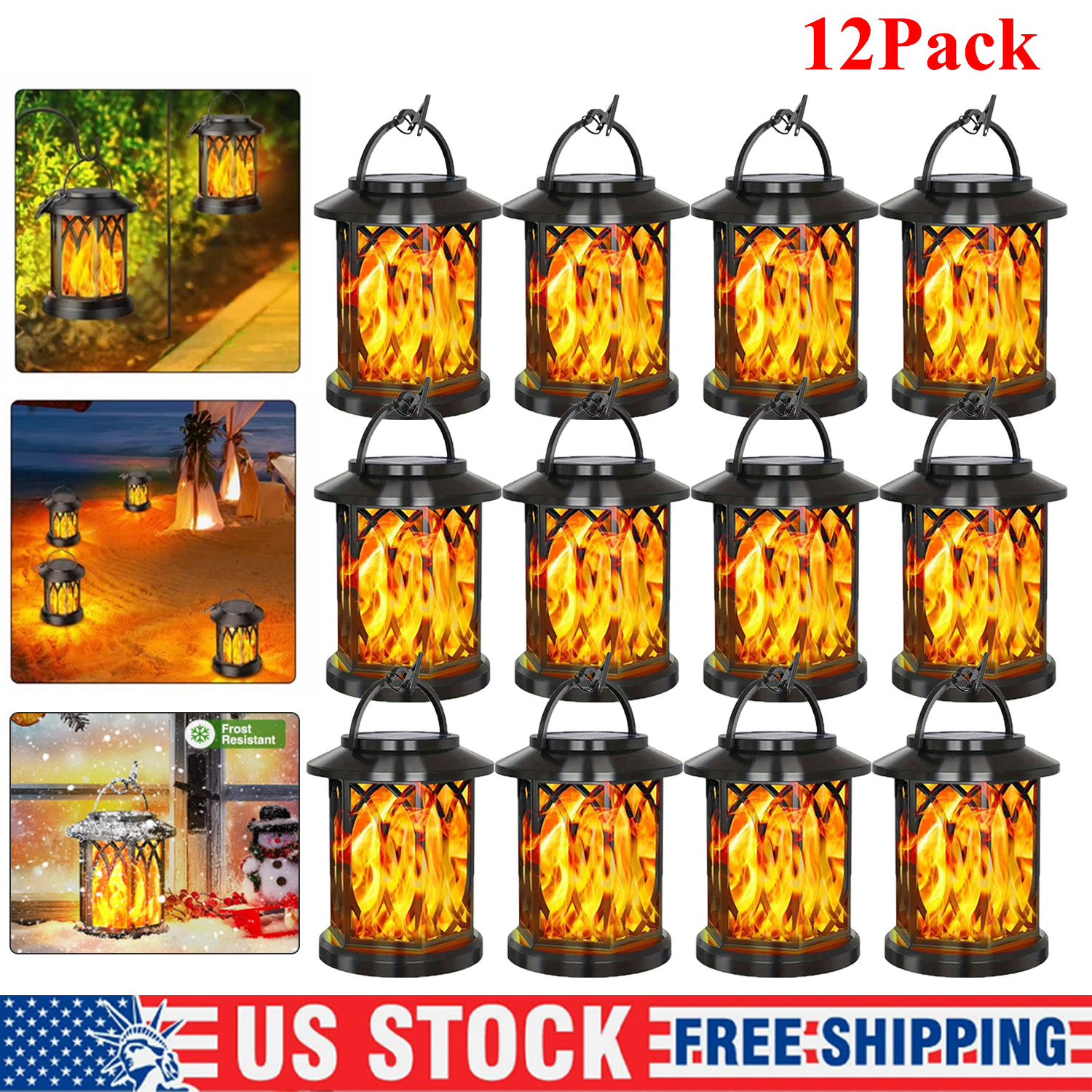 Solar Hanging Lanterns Outdoor Flickering Flames Solar for Garden Yard LawnTable