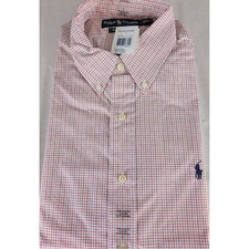 New-Ralph Lauren Mens Custom Fit Tattersall Button Down Shirt Orange Blue L