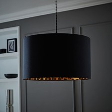 Oasis Drum Lampshade Ceiling Light Small Large Black Fabric Leopard Print Inner