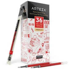 ARTEZA Gel Pen Refills, Pack of 36 Red Roller Ball Gel Ink Office Product