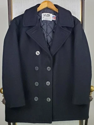 Chaqueta Abrigo DE Colección schott nyc Mujer Talla 16 Lana Melton Guisante Negra Doble Pecho - Imagen 1 de 4