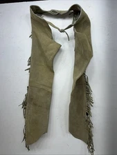 NOS Tan Show Chaps With Fringe Adjustable Waist 33” L-27