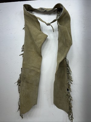 NOS Tan Show Chaps With Fringe Adjustable Waist 33  L-27