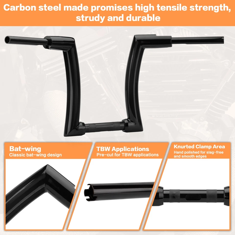 For Harley Touring Softail Breakout Dyna 14" Rise Ape Hanger Handlebar Black Foto 3 de 4