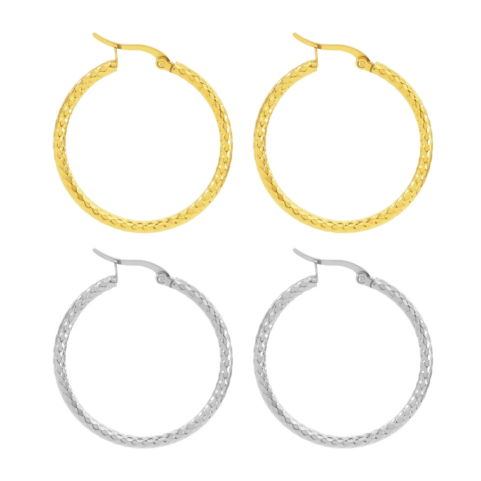 Brincos de anel redondo de ouro 18K aço titânio em relevo bolinhas moda OL - Imagem 4 de 4