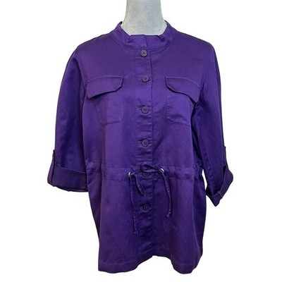 Purple Linen Blend Jacket 2/L Button-Up Spring Lightweight Minimalist