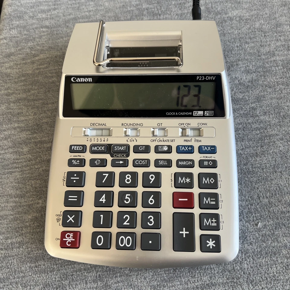 Canon P23-DHV Printing Calculator  Office Clock & Calendar 12 Digit 2 Color EUC - Image 2 of 4