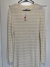 GAP Womens Striped Ribbed Knit Midi Dress Long Sleeve Side Slit Size M NWT New