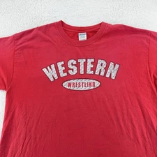 Western Wrestling Shirt Mens Extra Large Red Gildan Ultra Cotton Short Sleeve