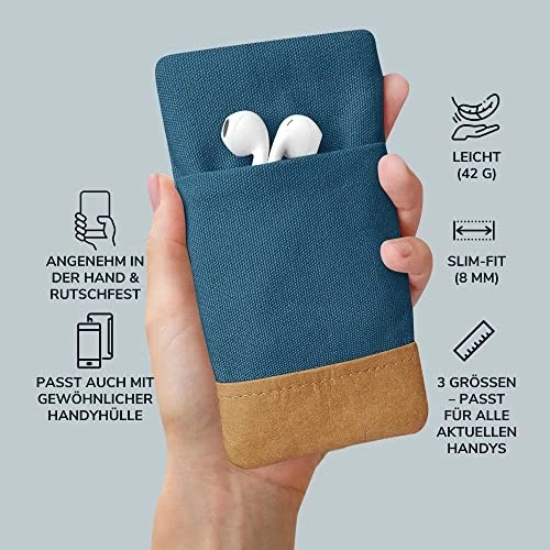 Moin Padded Canvas Phone Sleeve with Rubber Closure - Handmade Phone Case - Picture 5 of 8