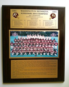 1991 WASHINGTON REDSKINS SUPER BOWL XXVI CHAMPIONS 13"X16" TEAM PICTURE PLAQUE