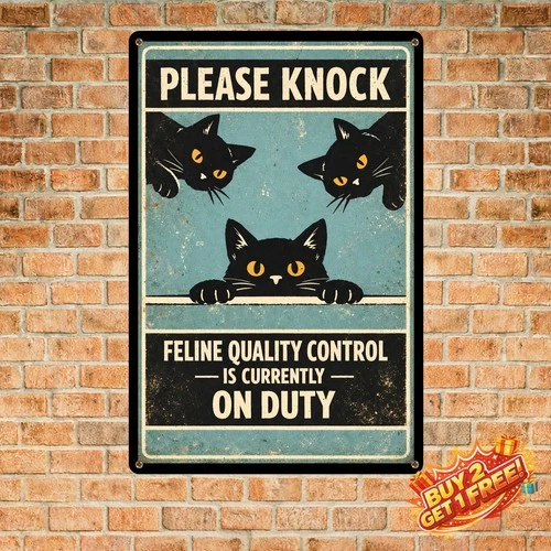 Welcome To The Black Cat Sanctuary Funny Vintage Tin Metal Plaque