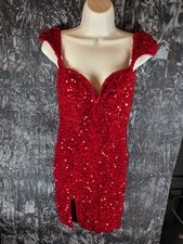 Fashion Nova Red Sequin Bodycon Mini Dress with Cap Sleeves