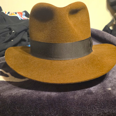 Herbert Johnson Men's Brown Solid Fedora Hat Black Band Lined Size 7 1/8