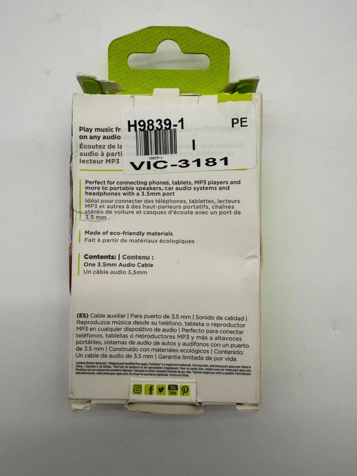 Cable de audio auxiliar PureGear (UNICBL13046) 4 pies para conector para auriculares de 3,5 mm-negro Foto 2 de 2