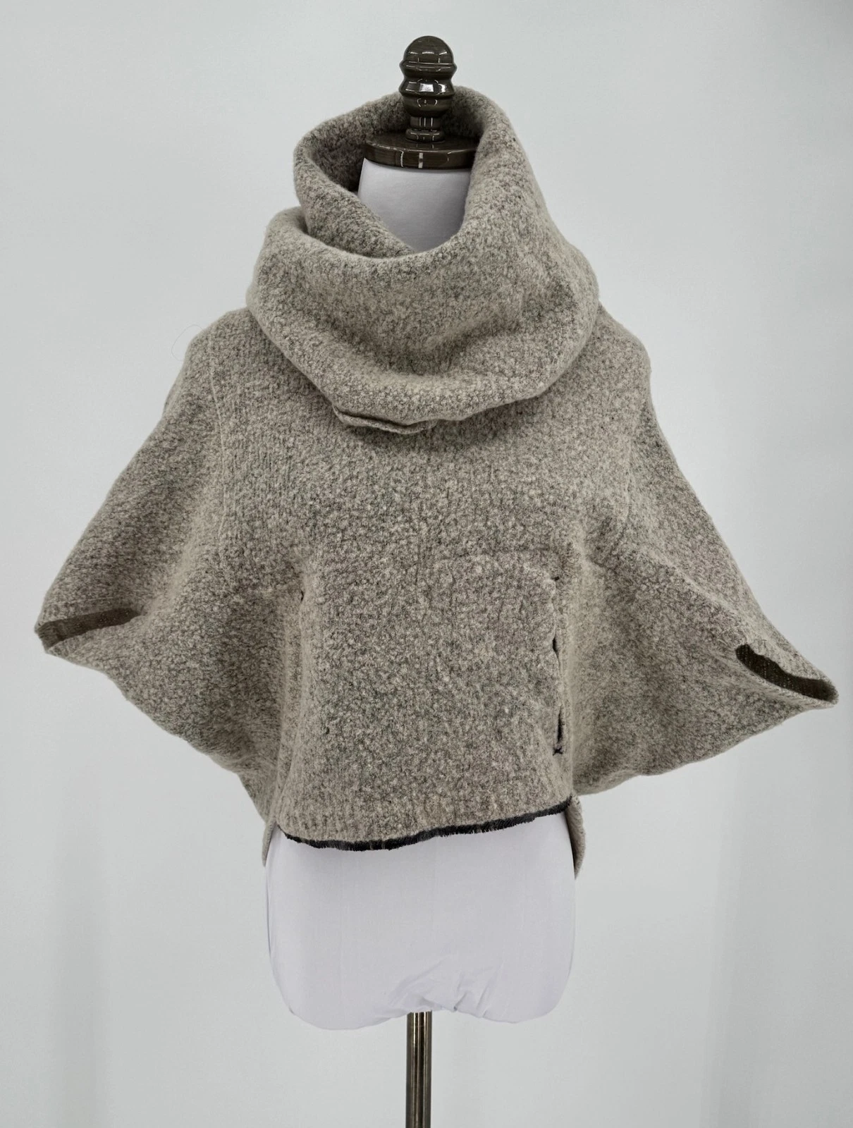 Sparrow Anthropologie Heather Gray Wool Cowl Neck Cape Poncho Sweater Sz S