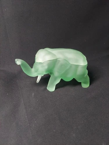 Indiana Tiara Green Frosted Satin Glass Elephant Covered Candy Dish Depression