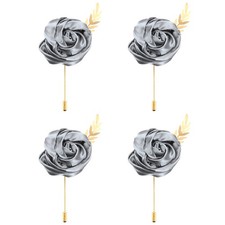 4pcs Dark Grey Rose Boutonnieres Flower Buttonholes Pocket with Leaf 4.7"x2" 