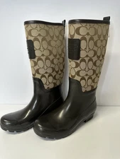 Coach Rain Boots Women’s Size 7B Q1574 Brown Pearl Excellent Condition