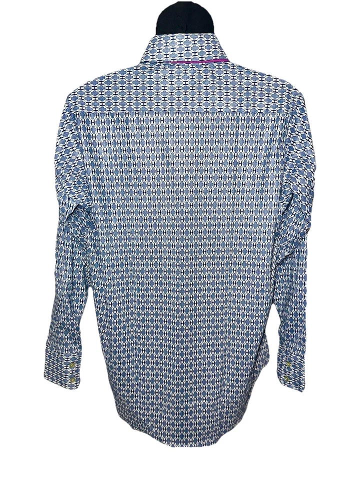 Hombre De Colección Nuevo Con Etiquetas Azul Blanco Ely & Walker Tejido A Medida Manga Larga Con Botones Foto 4 de 4