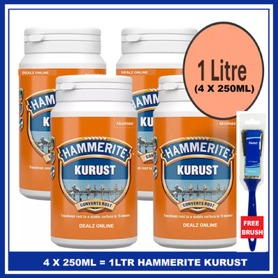 Hammerite Kurust Metall Rostumwandler Entferner Reiniger 250ml x 4 ** GRATIS BÜRSTE **