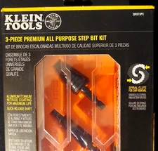 Legendary Klein Tools 3pc Premium Step Bit Kit 1/8"-7/8"  P/N QRST30C  BrandNew!