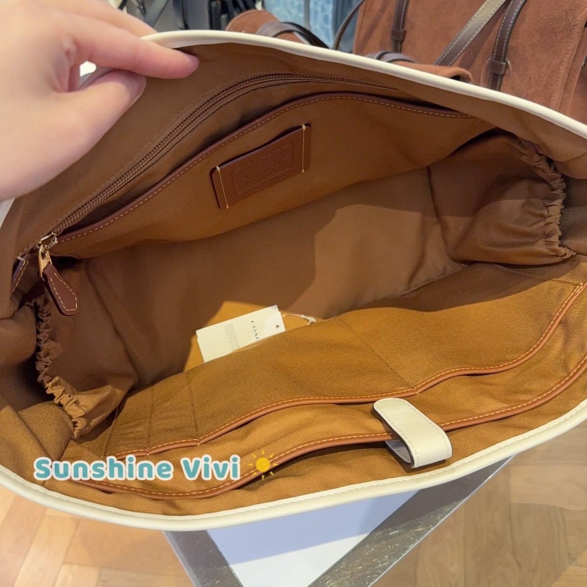 NWT Coach Large Tote Bag Insert In Canvas and Leather In Chalk