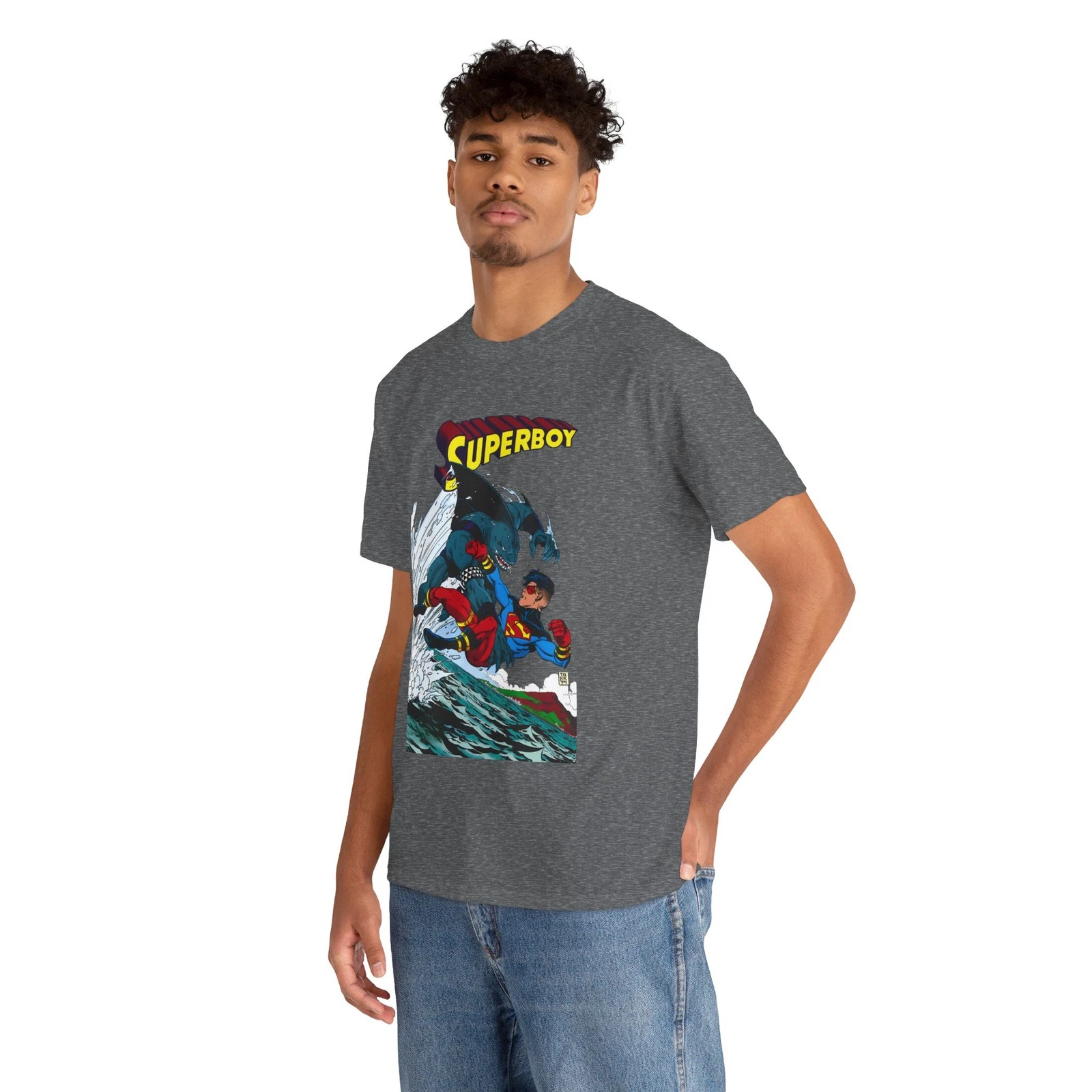 Superboy Vs King Shark T-Shirt - Tom Grummett Art - Superman Family - DC Comics