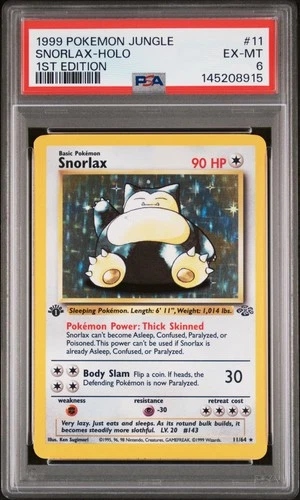 1999 POKEMON JUNGLE 1ST ED #11 SNORLAX-HOLO PSA 6