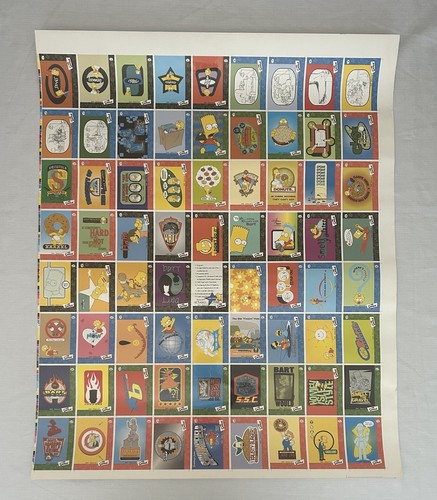 THE SIMPSONS Uncut Sheet of Complete 72 Trading Card Sticker Set (2000, Artbox)