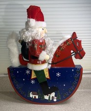 H817~ 18" Kirkland Santa Rider on Rocking Horse Nutcracker Sack Toys Vintage