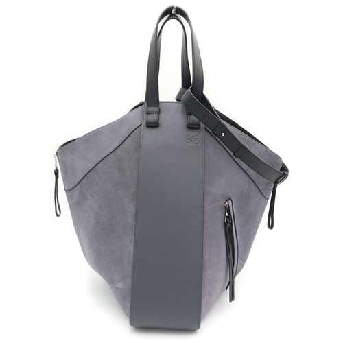 Loewe Hammock Suede combination shoulder bag gray leather × silver hardware Used