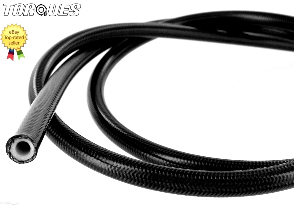TORQUES AN -6 (JIC-6 5/16" I.D) Tubo flessibile in teflon PTFE intrecciato inox rivestito in PVC NERO 1m