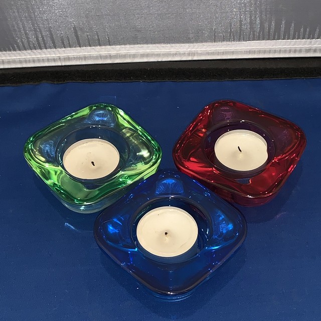 Colored Glass Candle Holders Beautiful Red Green & Blue Colors
