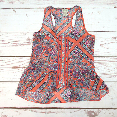 Eyelash Couture Floral Paisley Sheer Red Purple Tank Top Womans Size Medium 