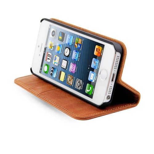 Estuche De Cuero Genuino Cartera con para iPhone 5S libro con portatarjetas | eBay
