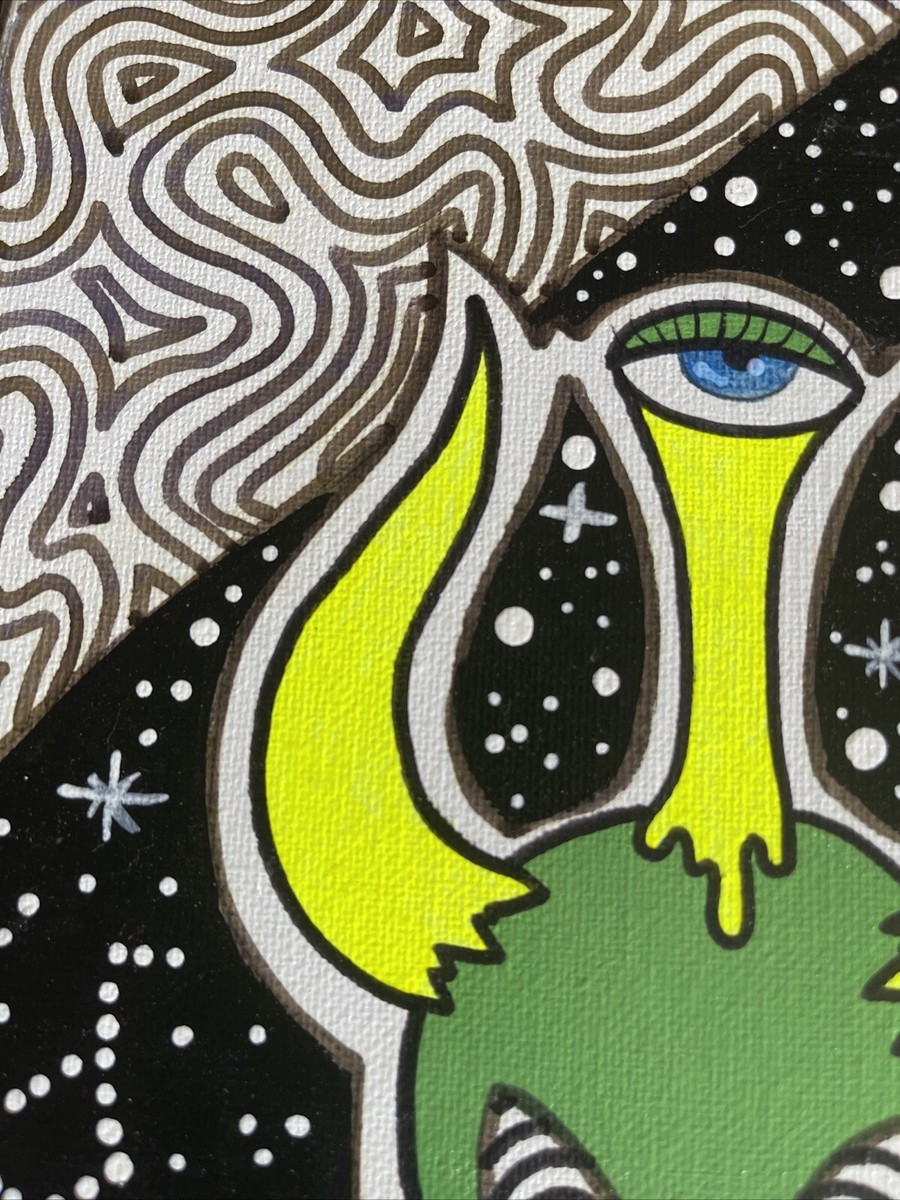 original Cosmic Space acrylic painting Alien portrait trippy 8x10