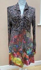 Aventures Des Toiles Tunic Size 42 Chest 42”Jersey Taupe Grey Multicolour Floral