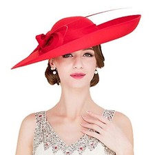 Big Wide Brim Fascinator Hats for Women Ladies Kentucky Tea Party Dress Flat ...
