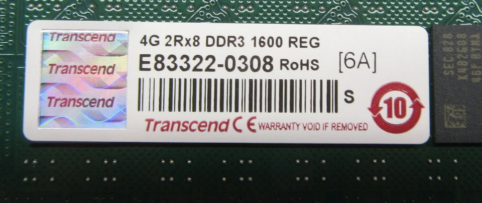64GB (16x 4GB) Transcend 2Rx8 DDR3 1600 REG Server RAM - Image 2 of 4