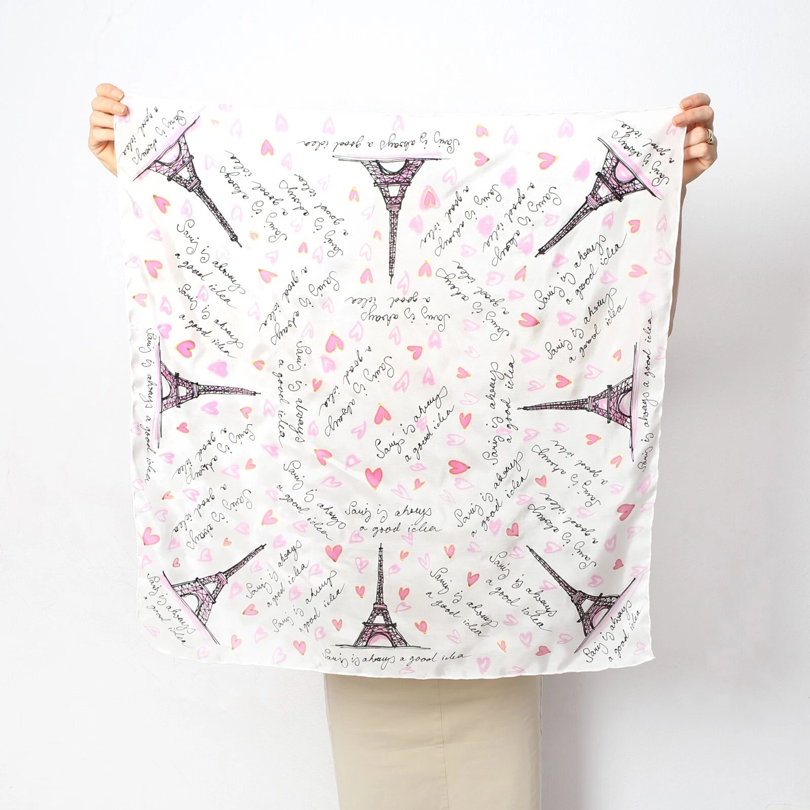 Eiffel Tower Hand Painted Silk Square Scarf Small Head Scarf Paris Gift