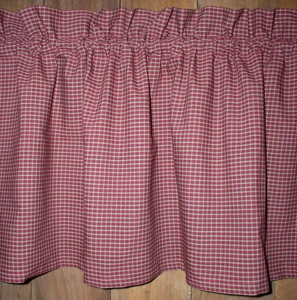 Berry Red 海军蓝 棕褐色 格子 Americana Valances 层农舍 乡村窗帘 — 第 2/3 张图片